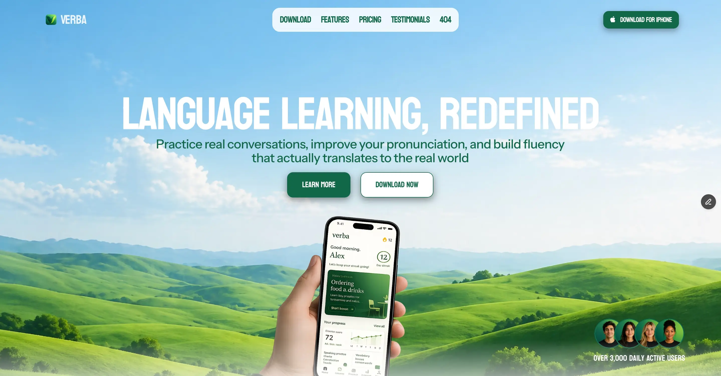 Verba landing page website design