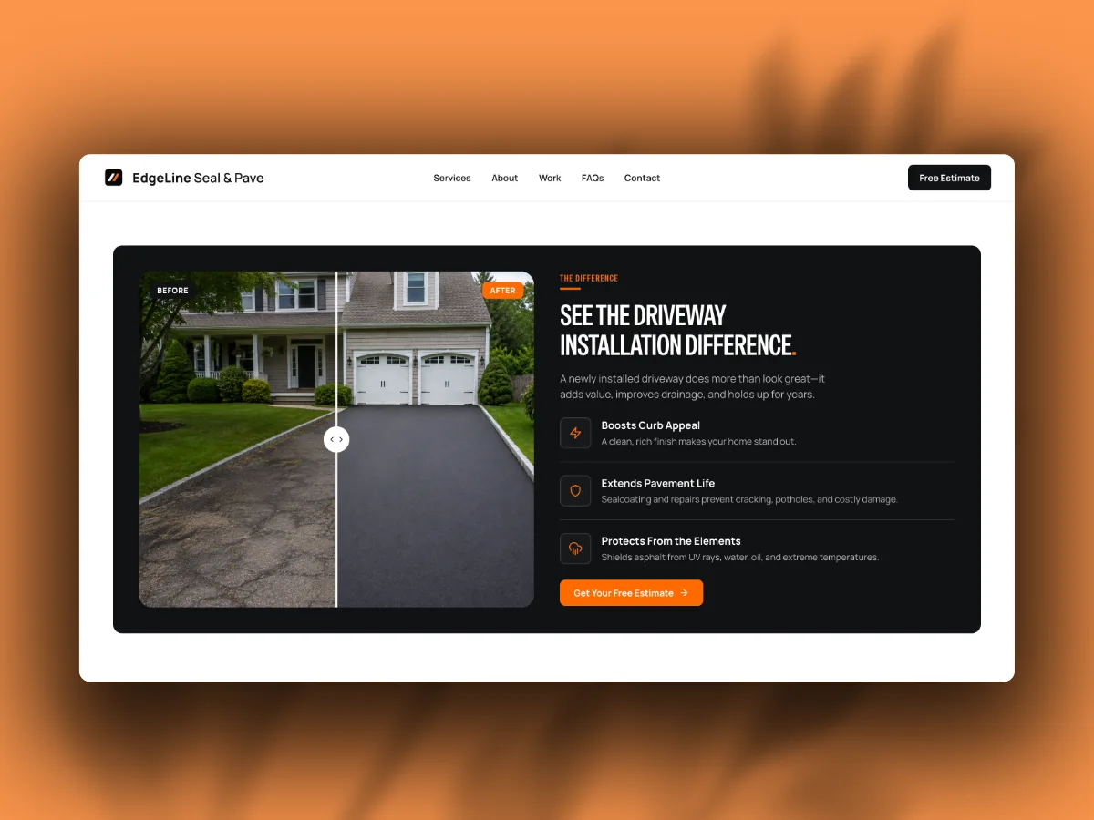 EdgeLine interactive before-and-after driveway project slider