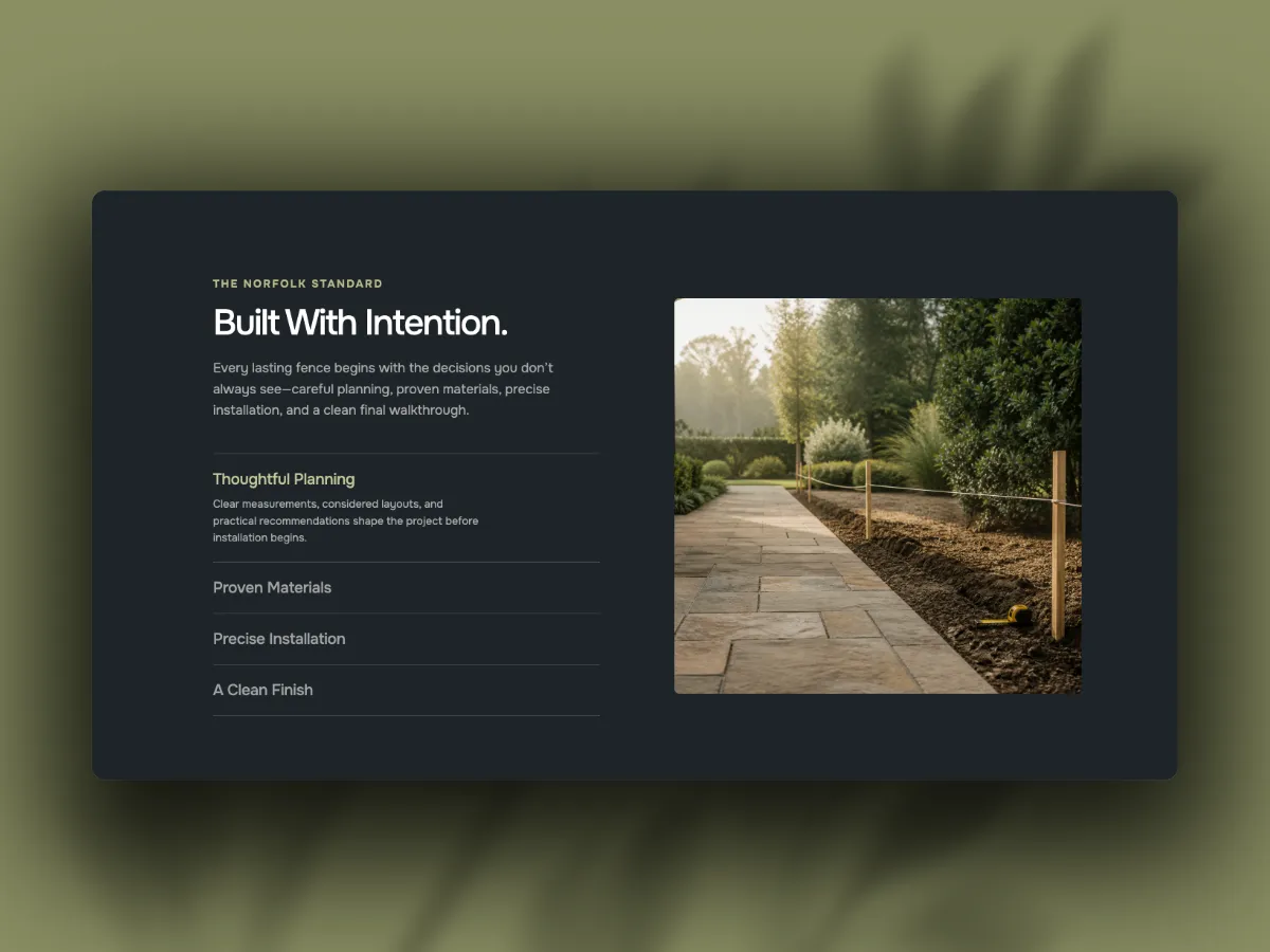 Norfolk four-step fence installation process section with project photography