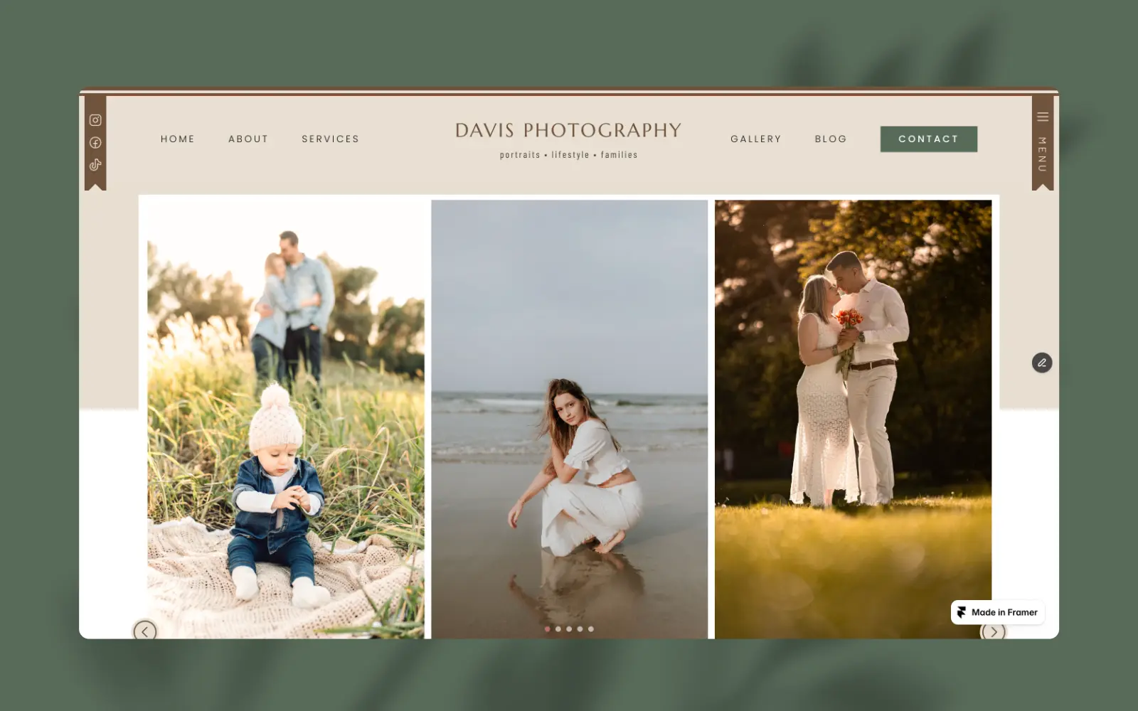 Davis portrait and family photography website homepage gallery design by Fire Island Design