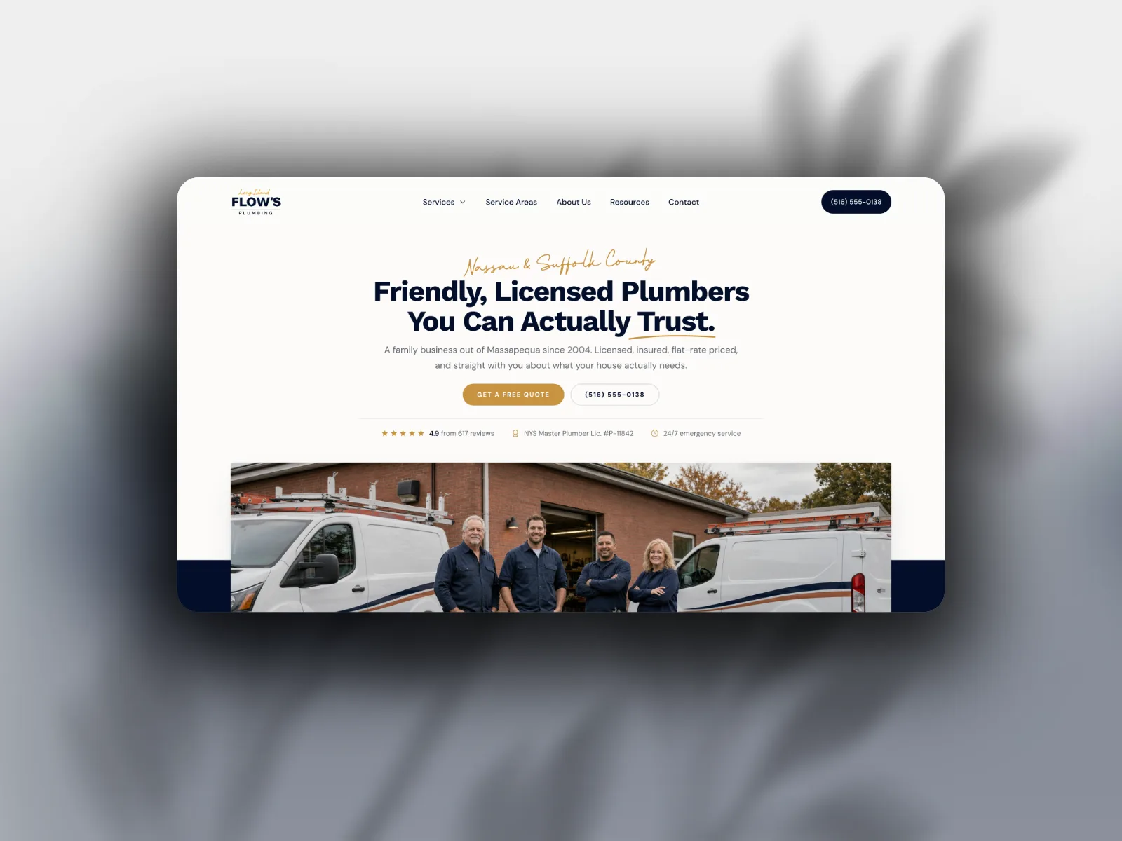Flow's Plumbing website homepage design by Fire Island Design