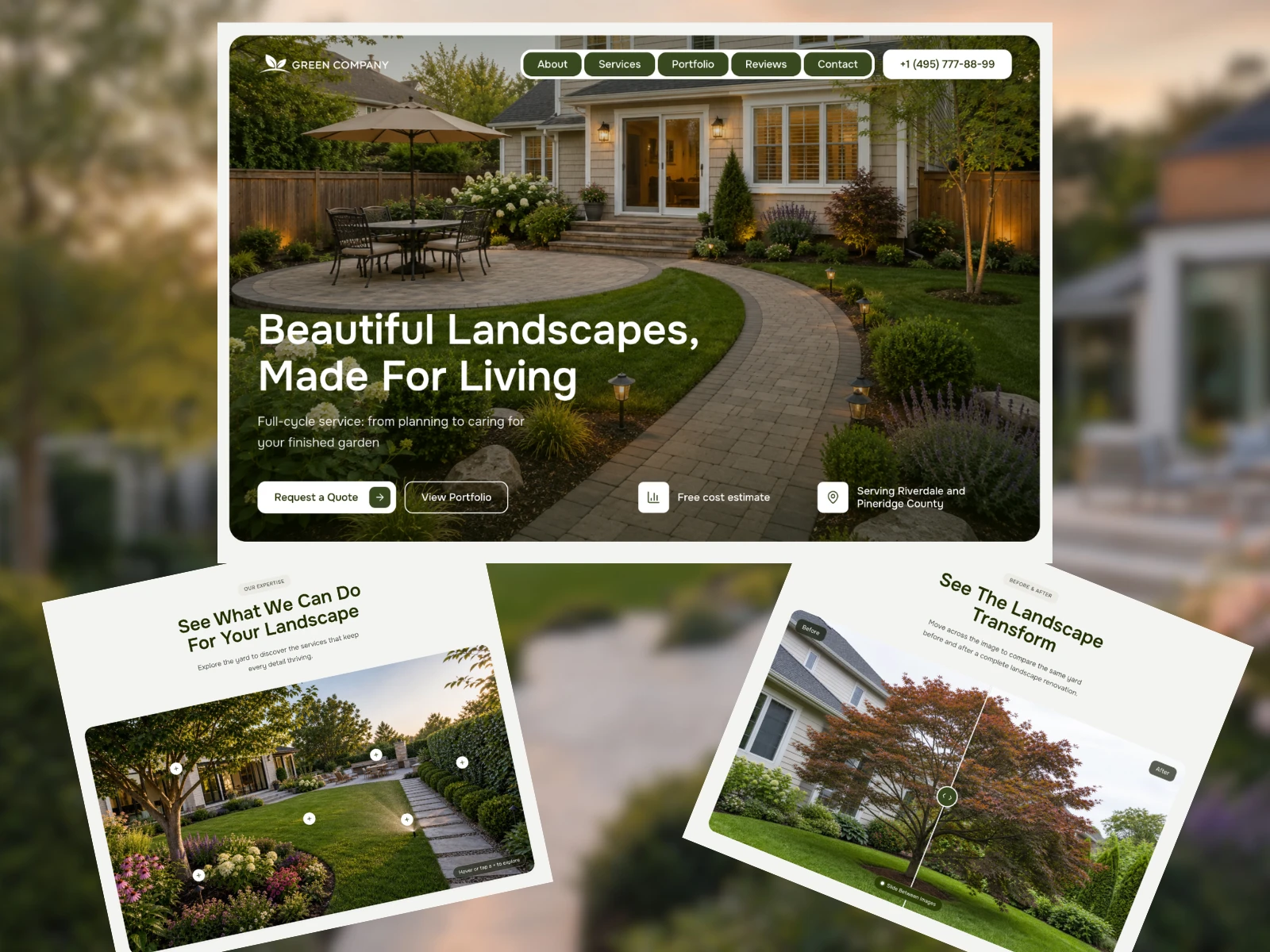 Green Company before-and-after landscape transformation slider