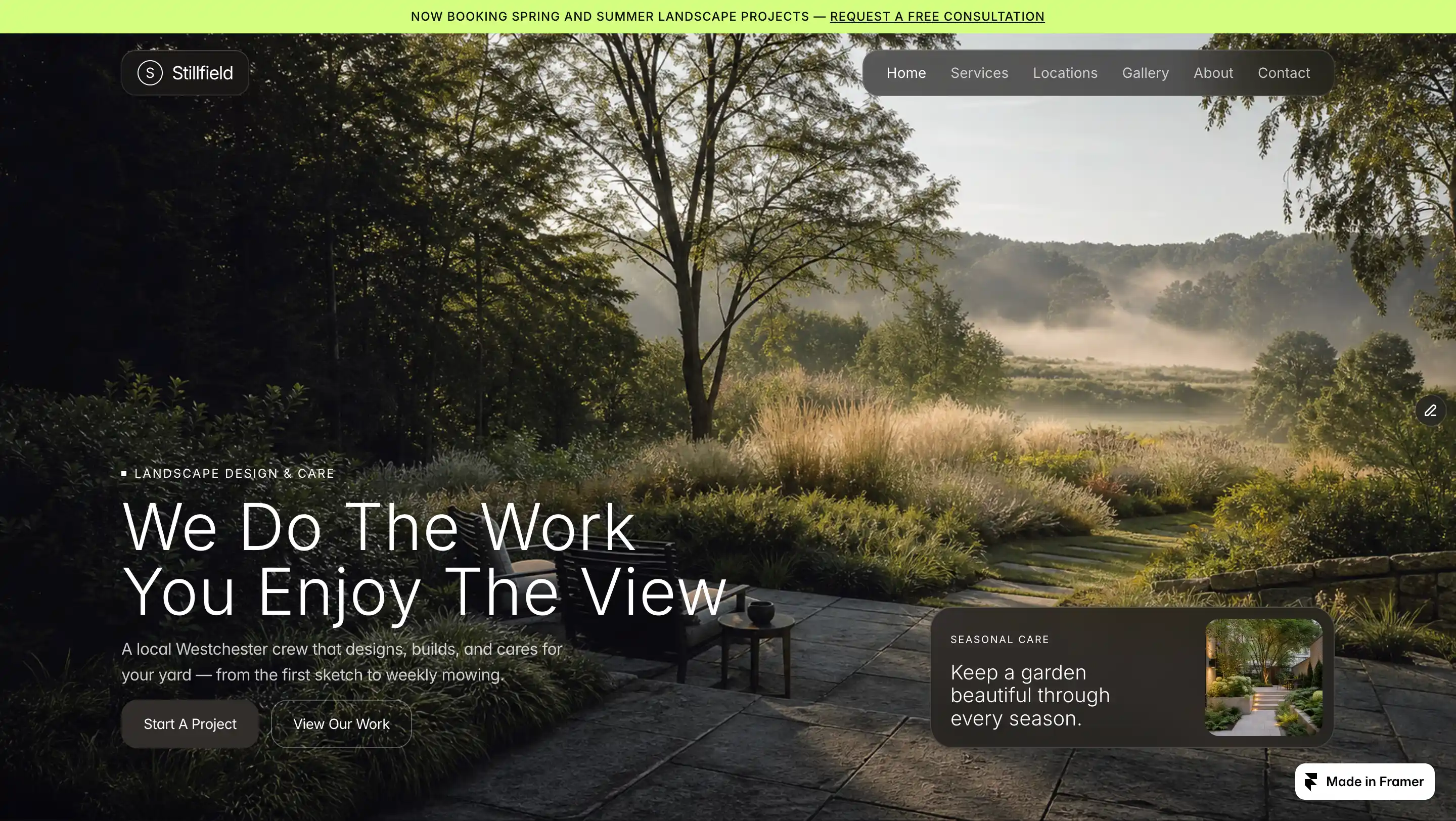 Stillfield landscaping website homepage design by Fire Island Design